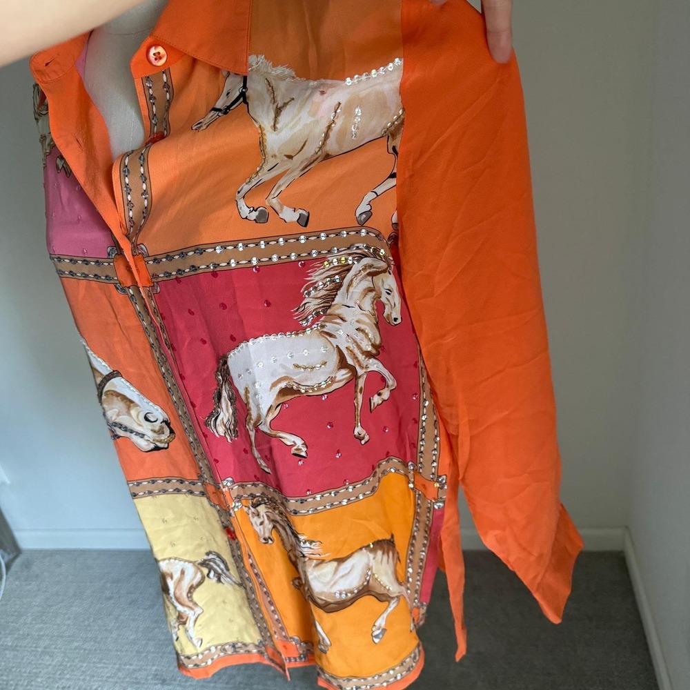 Vintage Diane Gilman Silk Equestrian‎ Horse Bling Blouse Medium Maximal Colorful - Picture 7 of 10
